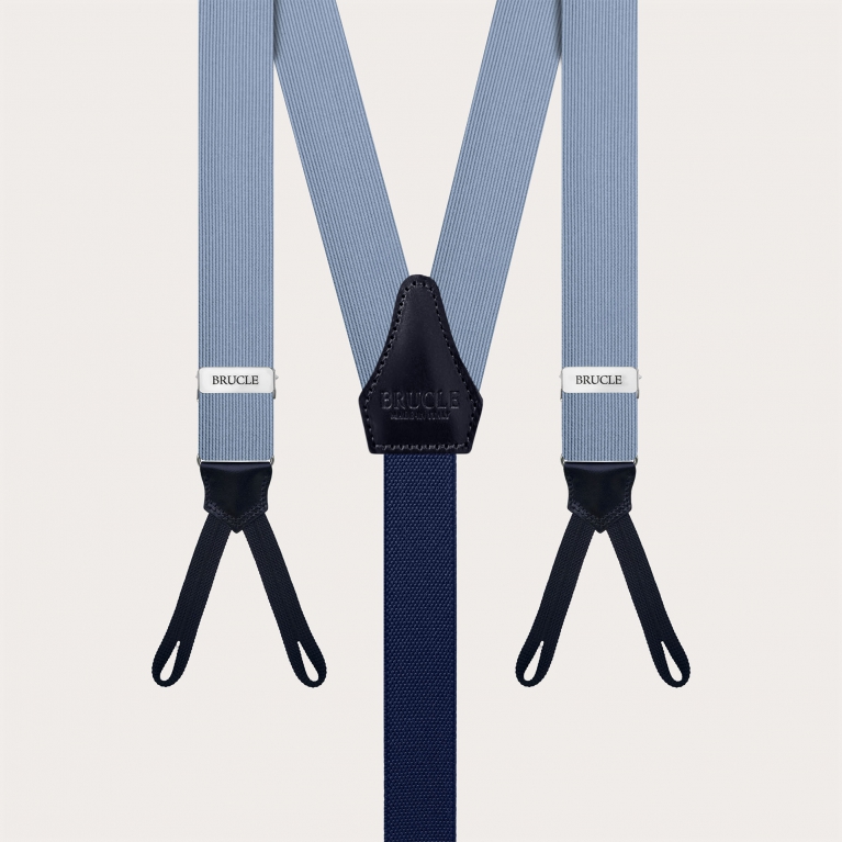 Bretelle in seta azzurra con asole per bottoni