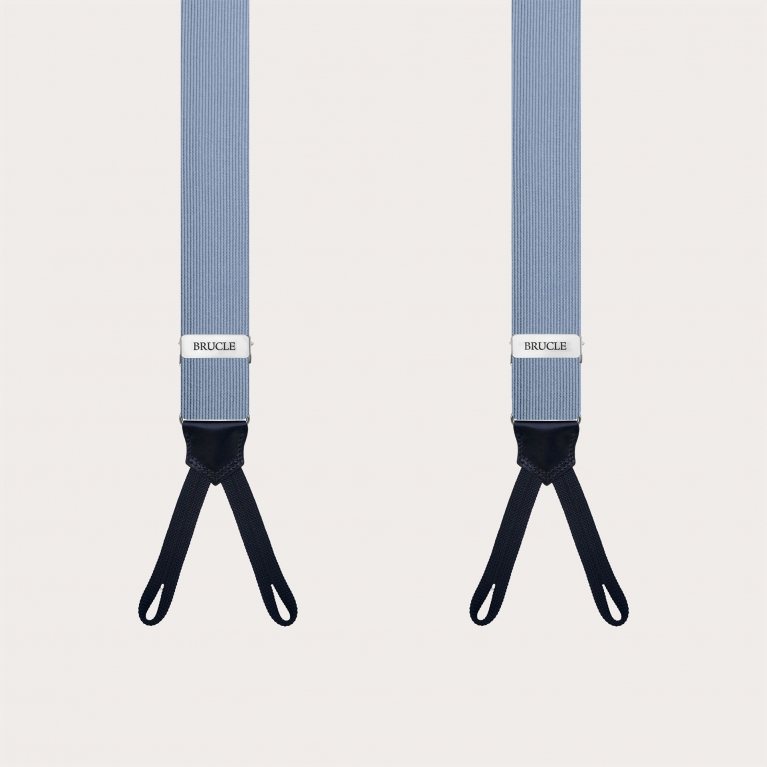 Bretelle in seta azzurra con asole per bottoni