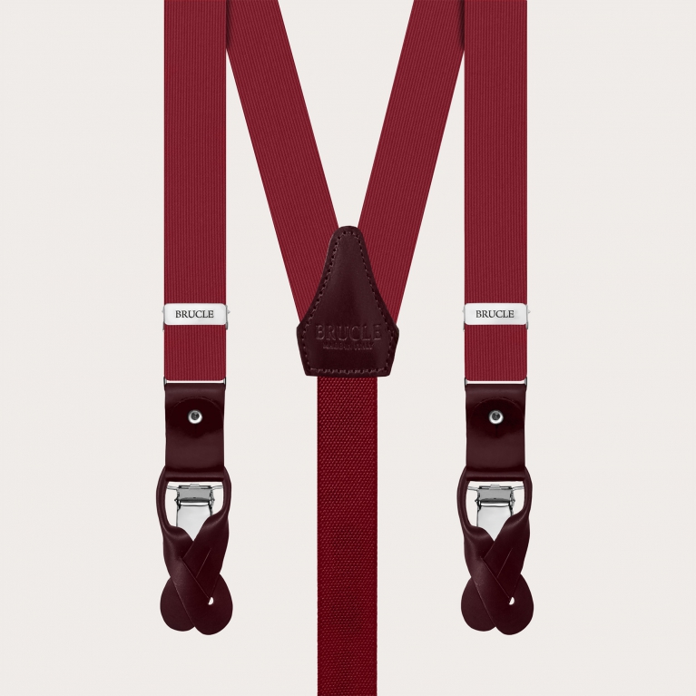 Thin formal silk burgundy suspenders