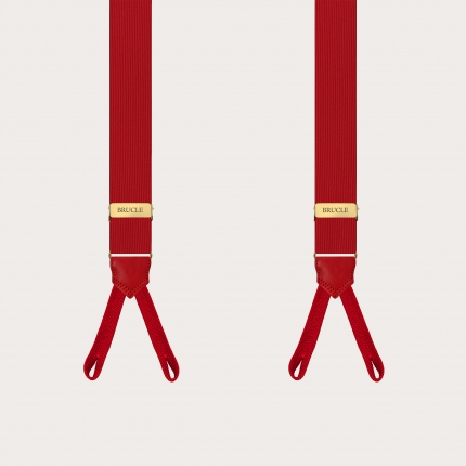 Red silk suspenders with gold parts and buttonholes