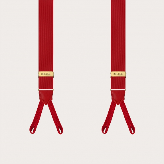 Red silk suspenders with gold parts and buttonholes