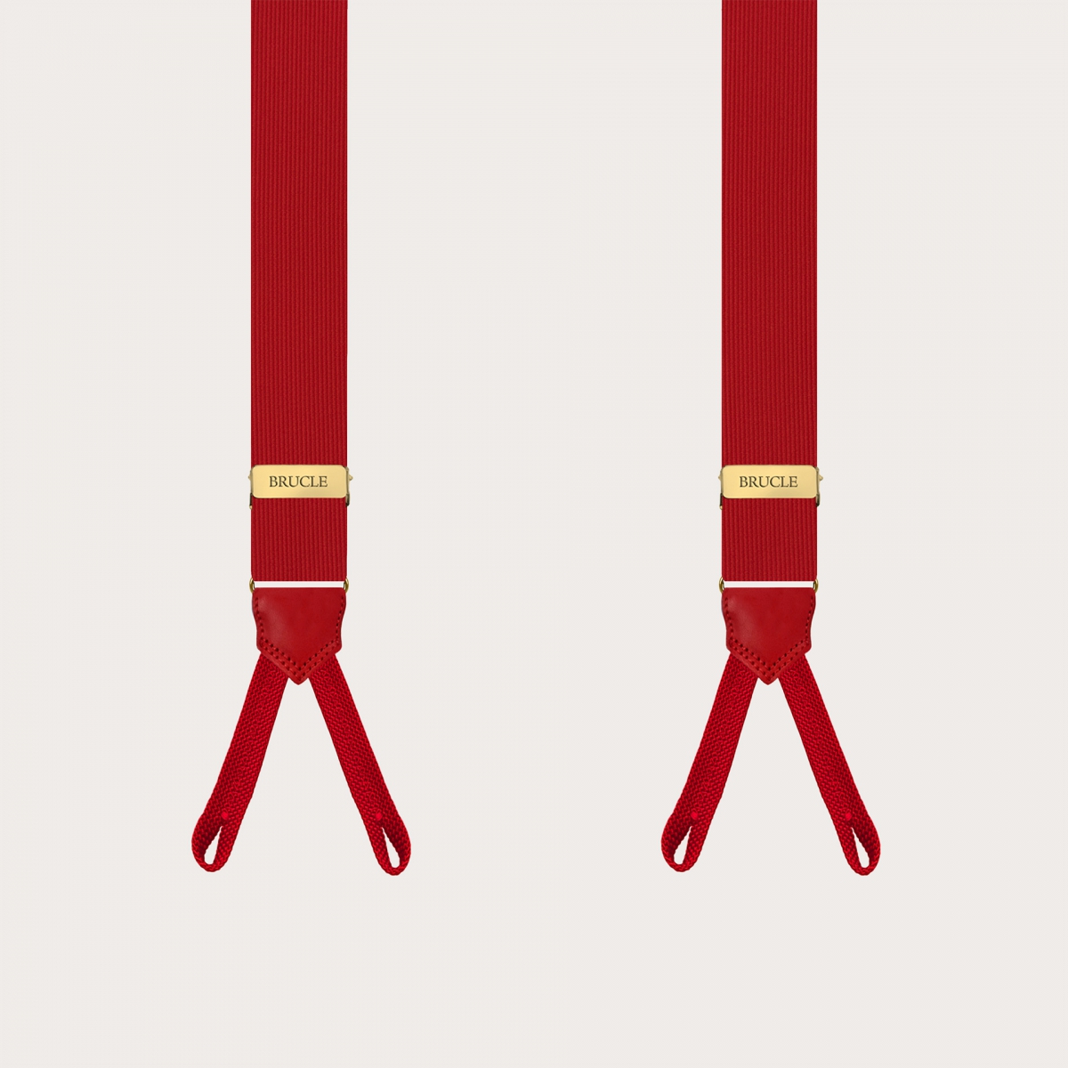 Red silk suspenders with gold parts and buttonholes