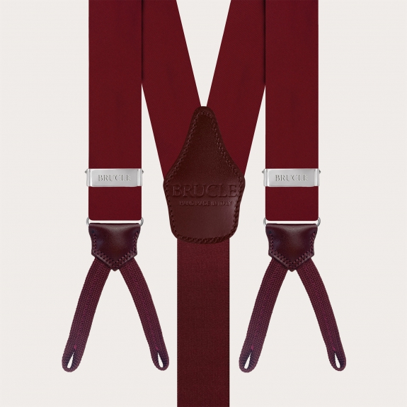 Burgundy silk satin braces for buttons