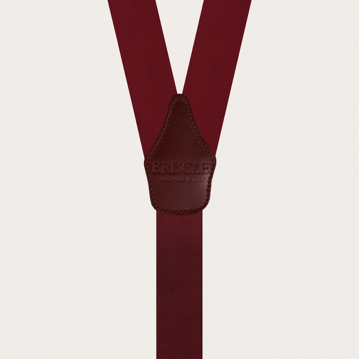 Bretelle in raso di seta bordeaux per bottoni con regolatori oro