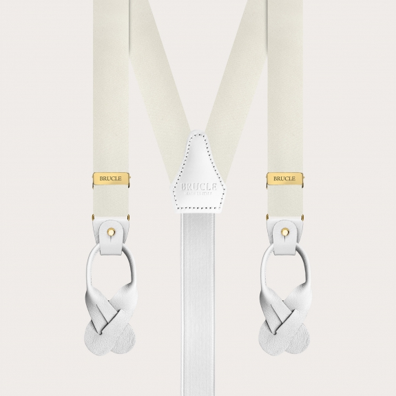 Bretelles étroites blanches en satin de soie avec clips dorés