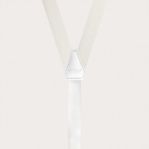 White narrow silk suspenders with gold clip