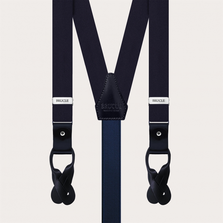 Marineblaue Hosenträger aus Seidensatin, 25 mm für Knöpfe oder Clips