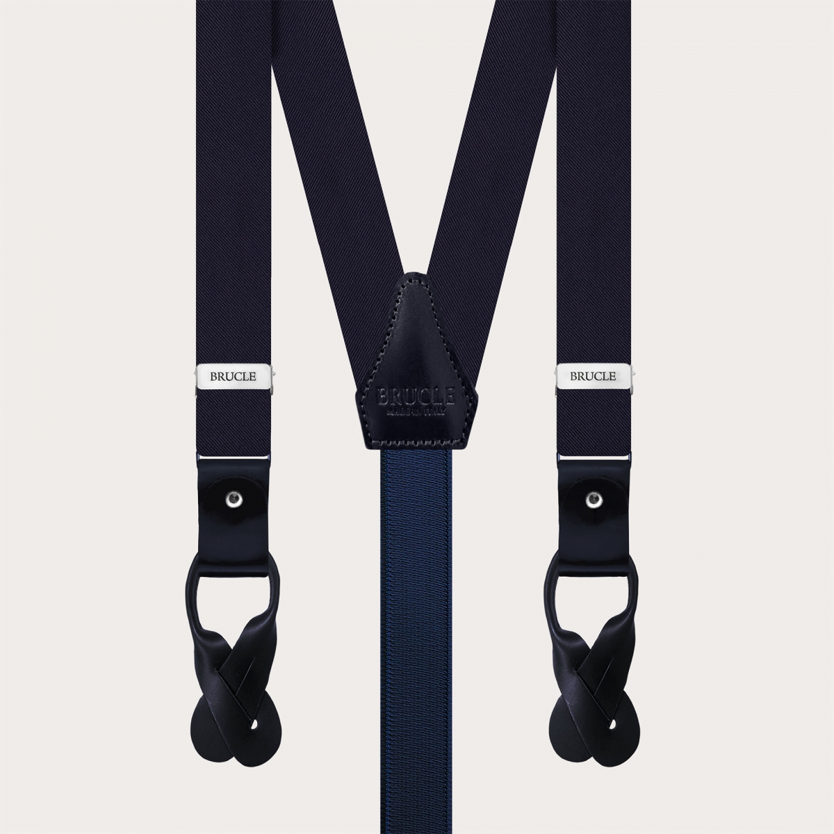 Marineblaue Hosenträger aus Seidensatin, 25 mm für Knöpfe oder Clips