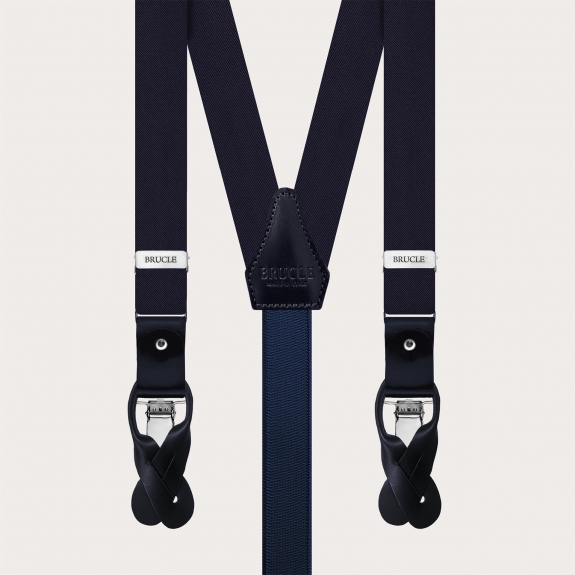 Marineblaue Hosenträger aus Seidensatin, 25 mm für Knöpfe oder Clips