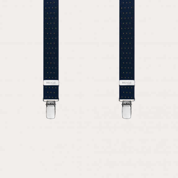 Narrow blue suspenders with orange pinstripe