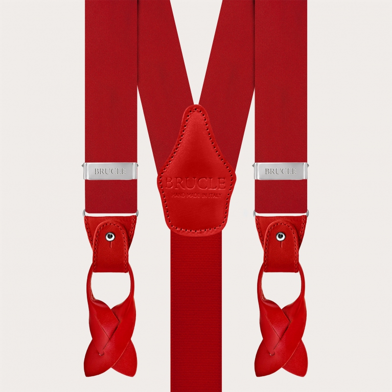 Bretelles rouges en satin de soie à double usage, boutons ou clips