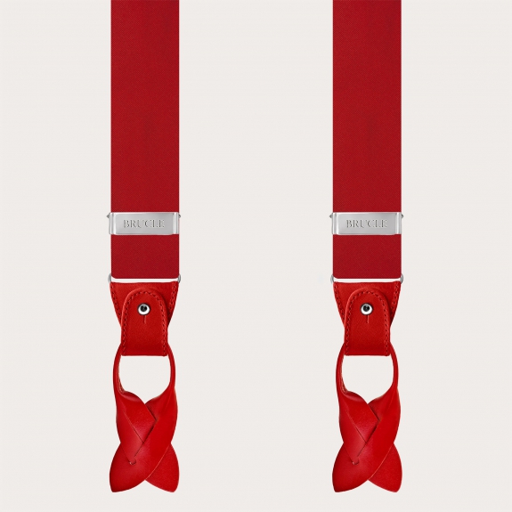 Bretelles rouges en satin de soie à double usage, boutons ou clips