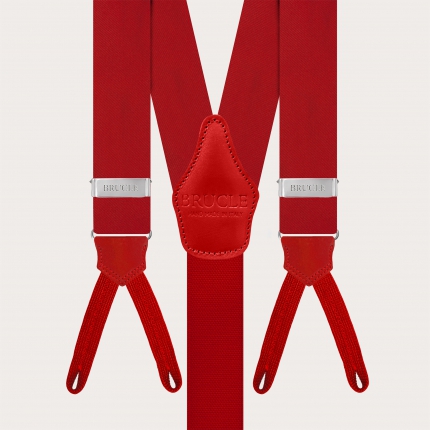 Tirantes de hombre rojos de satén de seda con ojales para botones