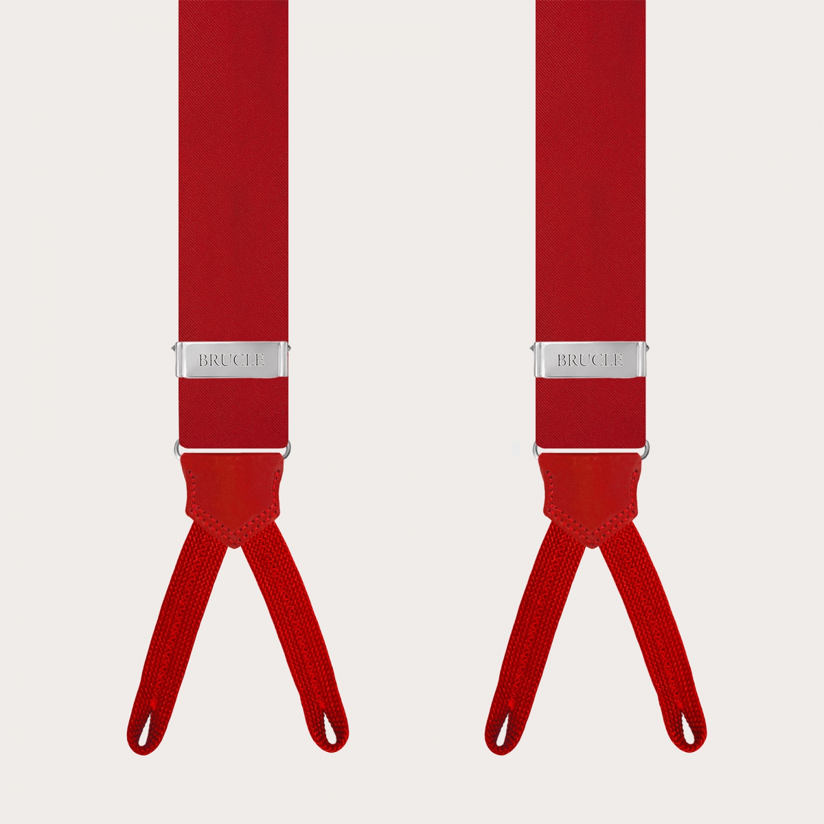 Men's red silk satin suspenders with braid end