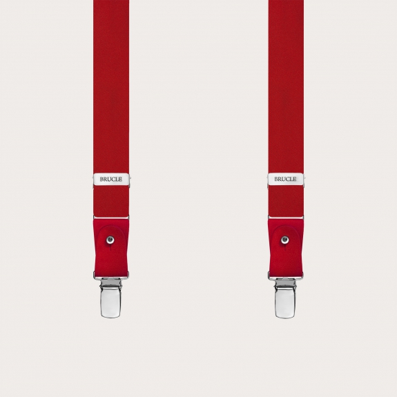 Bretelles en satin de soie rouge double usage avec clips ou boutons