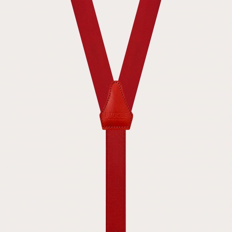 Narrow red silk satin suspenders with buttonholes