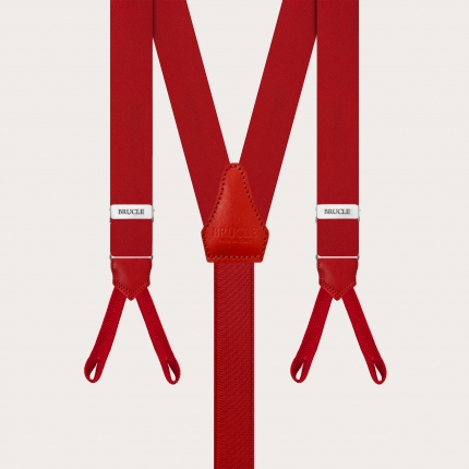 Narrow red silk satin suspenders with buttonholes
