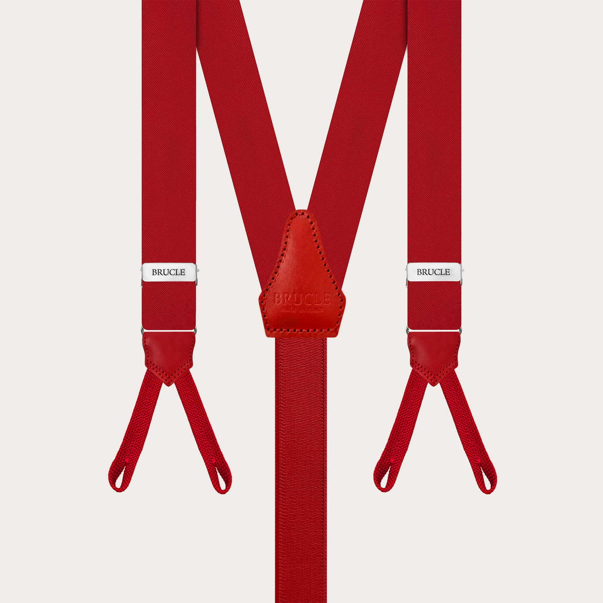 Narrow red silk satin suspenders with buttonholes