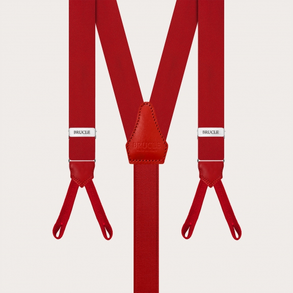 Narrow red silk satin suspenders with buttonholes