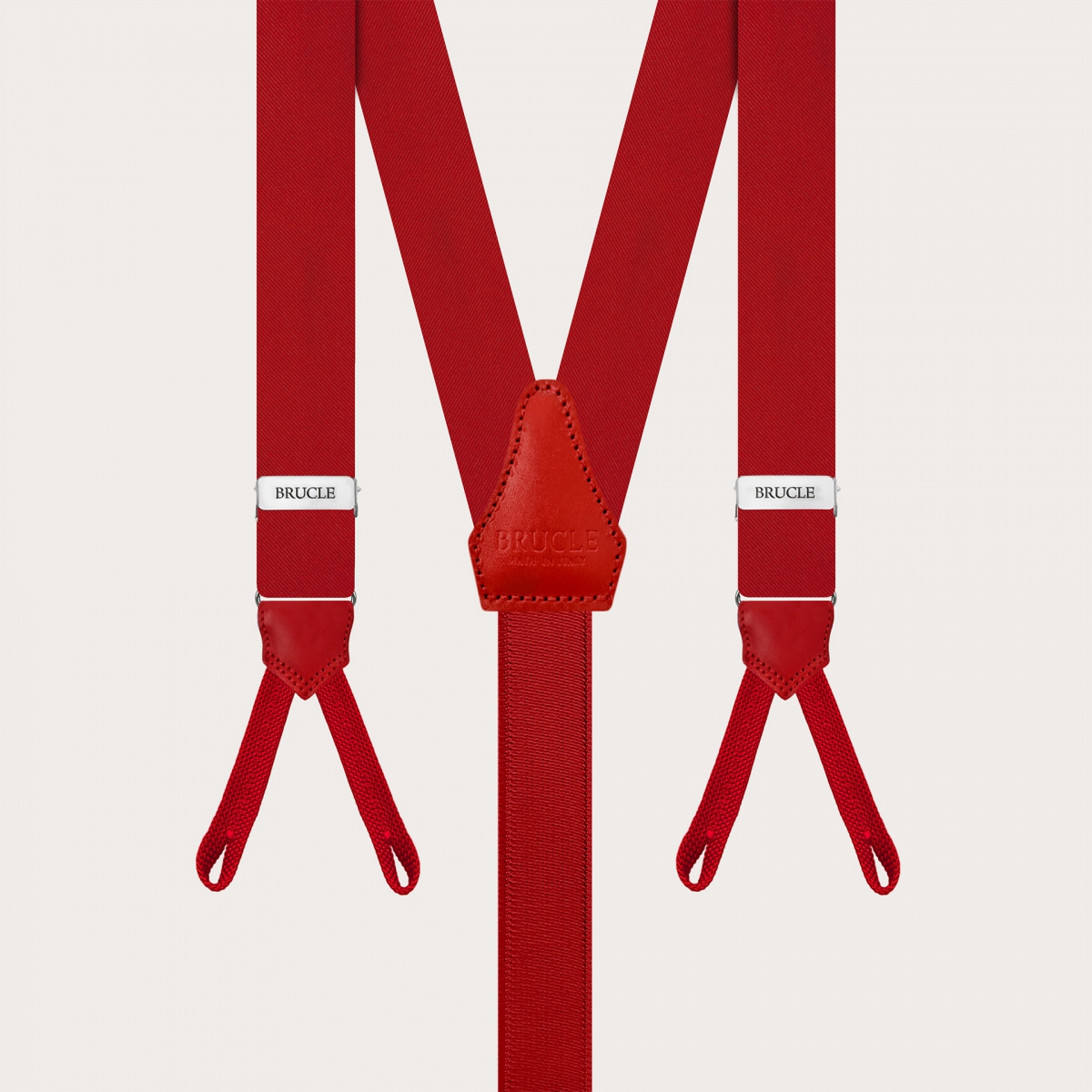 Narrow red silk satin suspenders with buttonholes