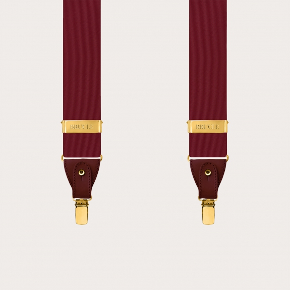 Bretelle uomo bordeaux in seta con parti metalliche oro per clip e bottoni