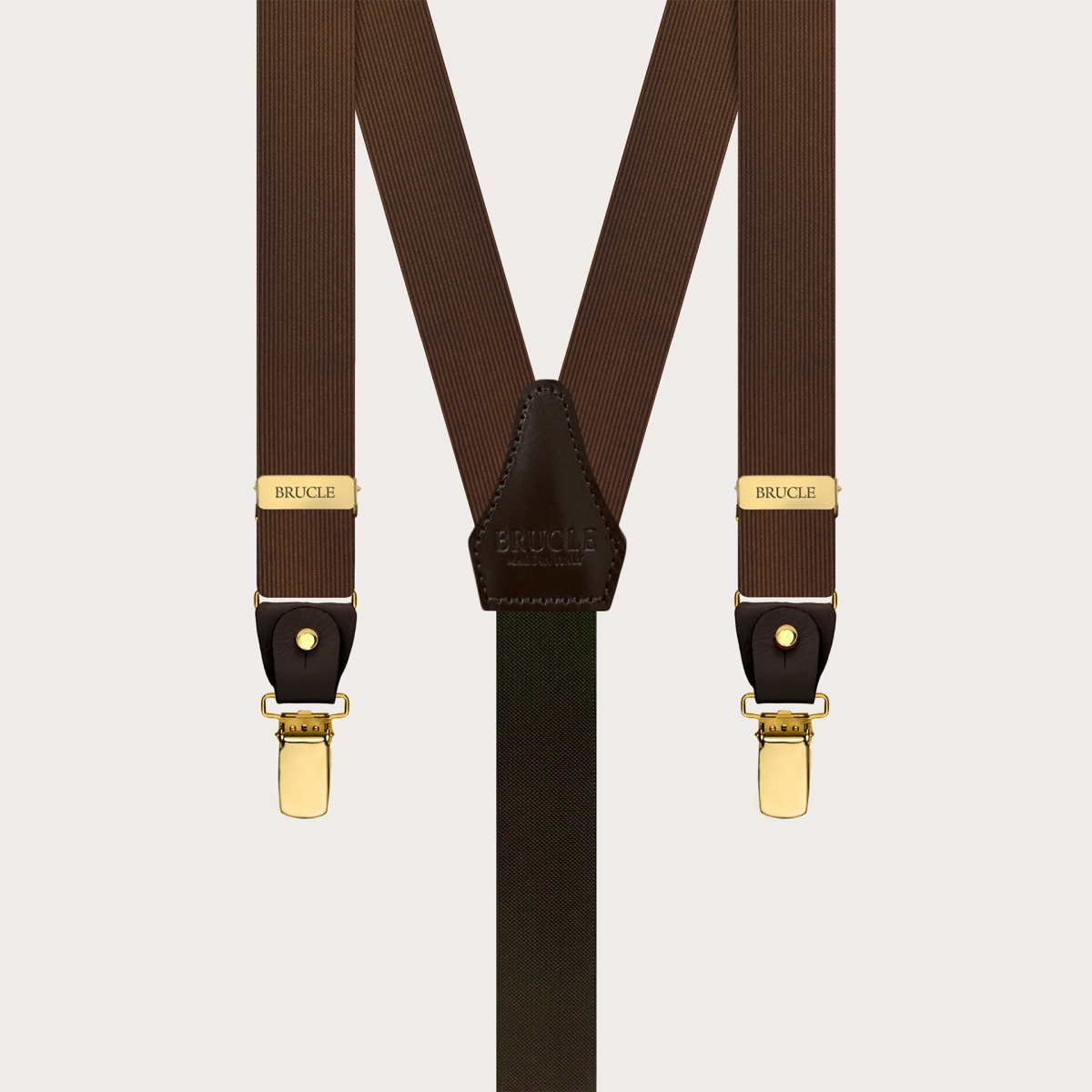 Tirantes estrechos marrones de seda con botones o clips dorados