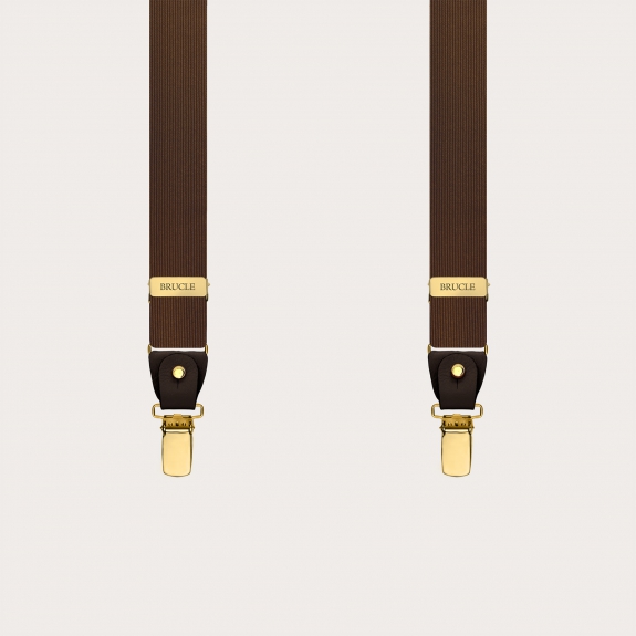 Tirantes estrechos marrones de seda con botones o clips dorados