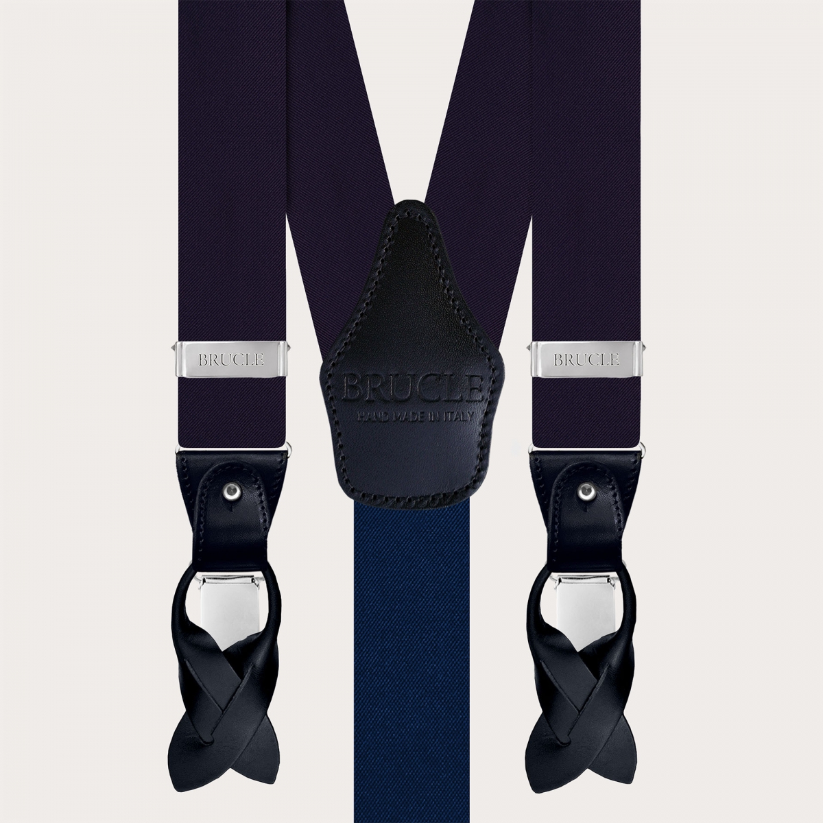 Blue silk satin suspenders, dual-use with clips or buttons