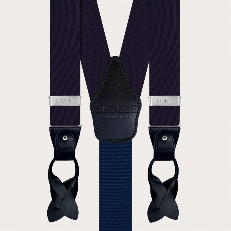 Blaue Seidensatin-Hosenträger, doppelte Verwendung mit Clips oder Knöpfen