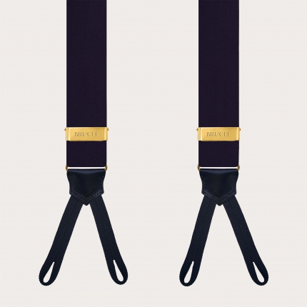 Tirantes para hombre de satén de seda azul para uso con botones con ajustadores dorados