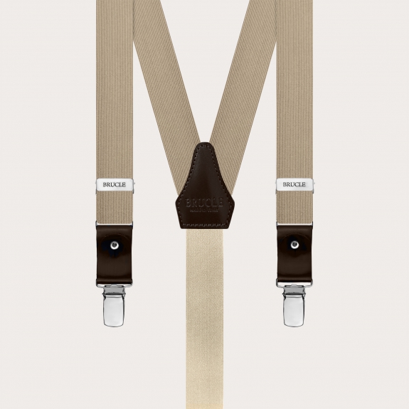 Narrow champagne dual-use suspenders with buttons or clips