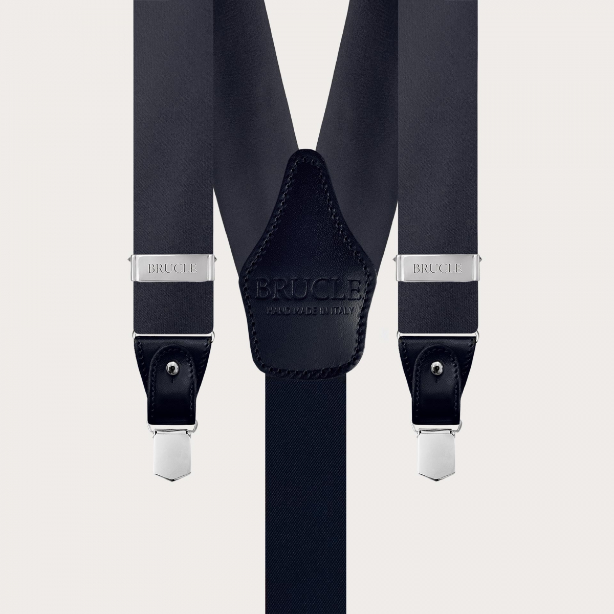 Bretelles pour homme en satin de soie bleu, usage double avec boutons ou clips sans nickel