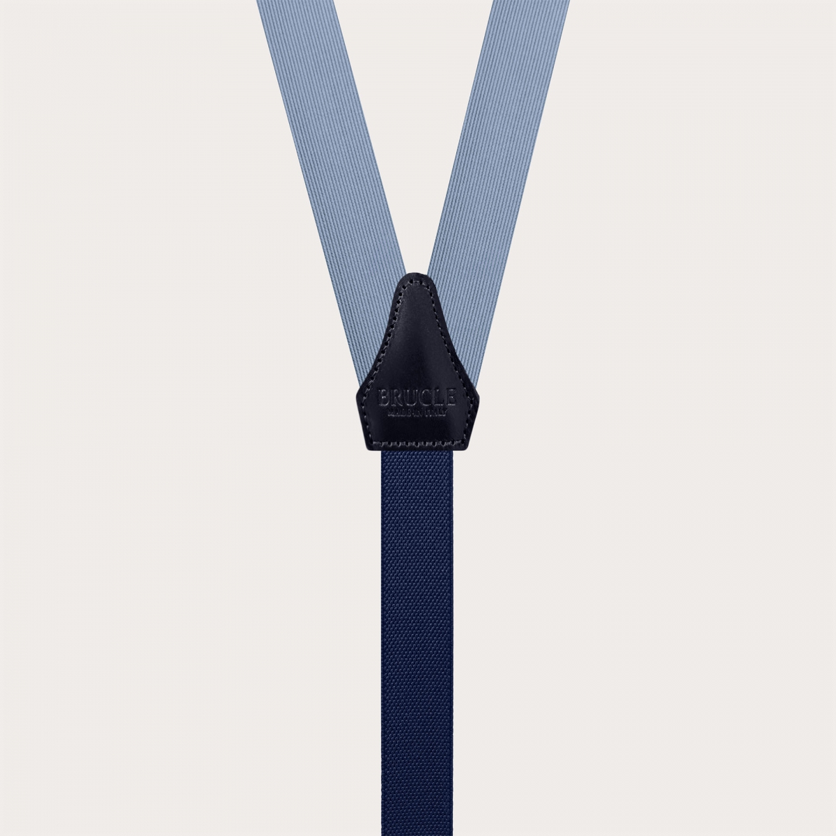 Light blue silk suspenders for buttons with loops and gold adjusters