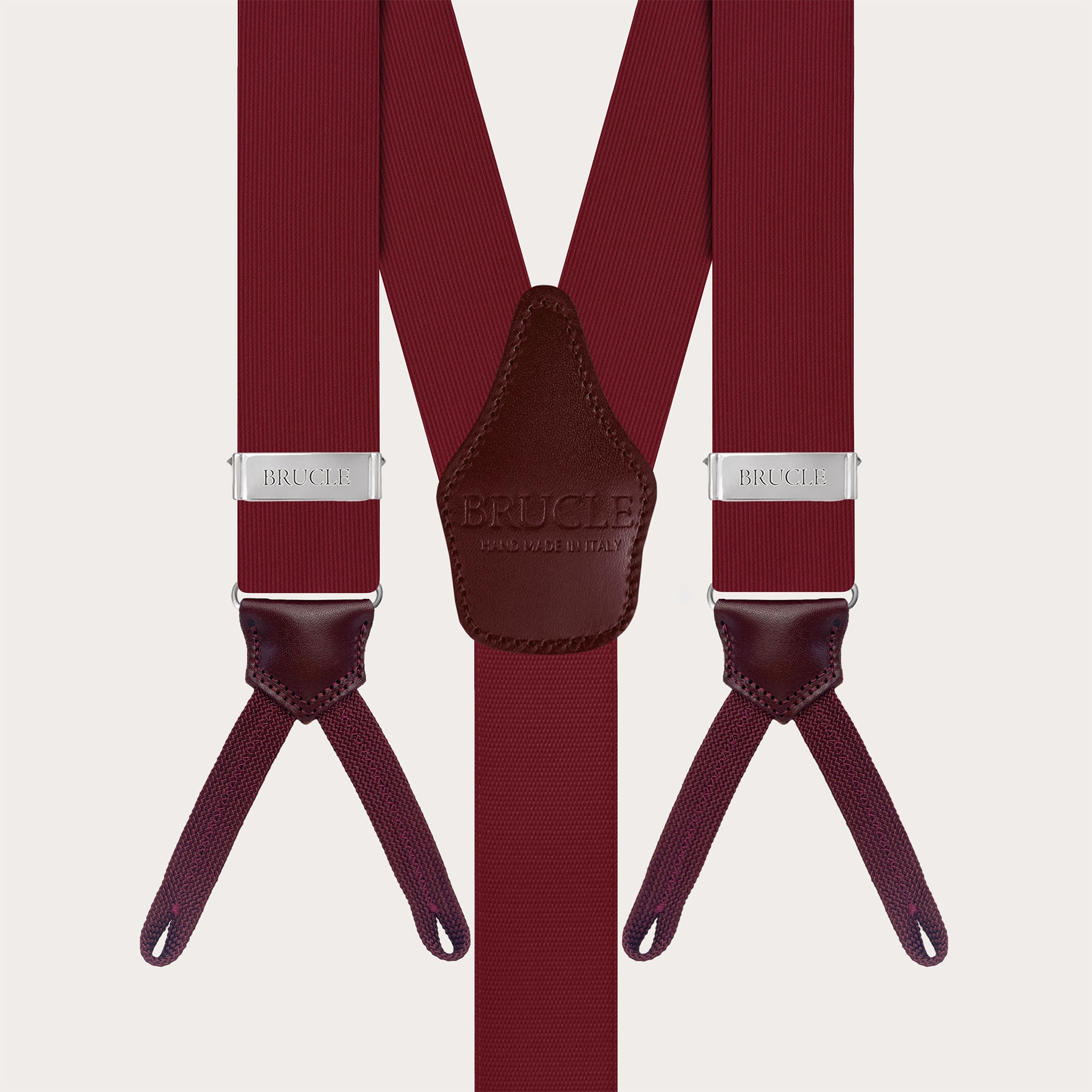Formal Y-shape suspenders with braid runners, burgundy