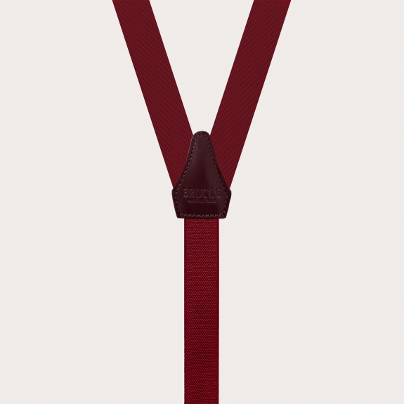 Burgundy silk suspenders with gold double-use clips