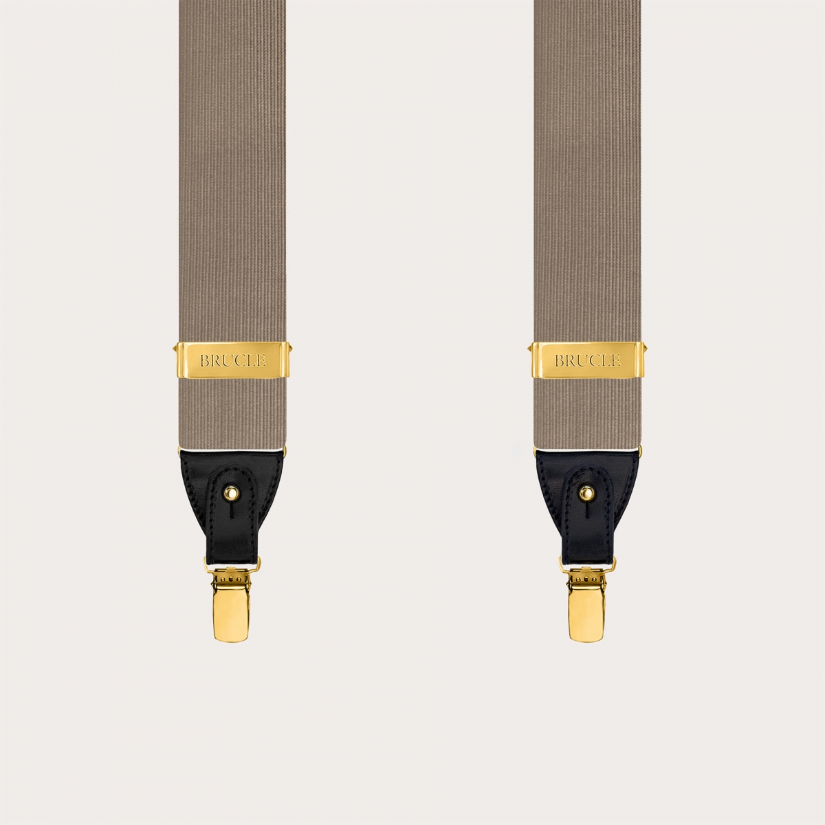 Men's suspenders in ecru silk with gold metal parts for buttons or clips