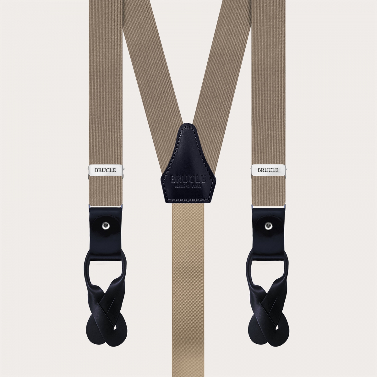 Narrow ecru silk suspenders for buttons or clips