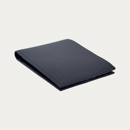 Portefeuille homme bleu en cuir grainé avec intérieur marron
