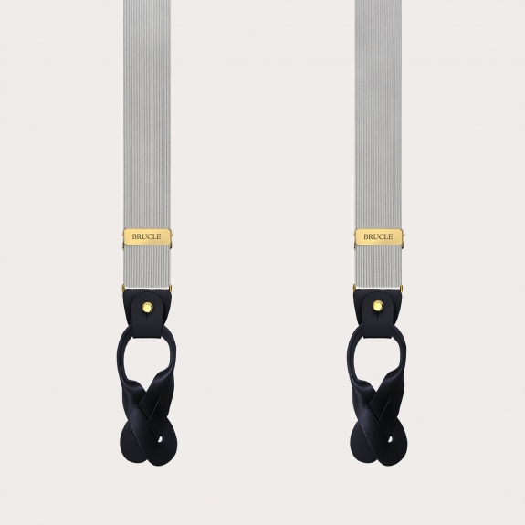 Gray narrow silk suspenders with gold metal parts