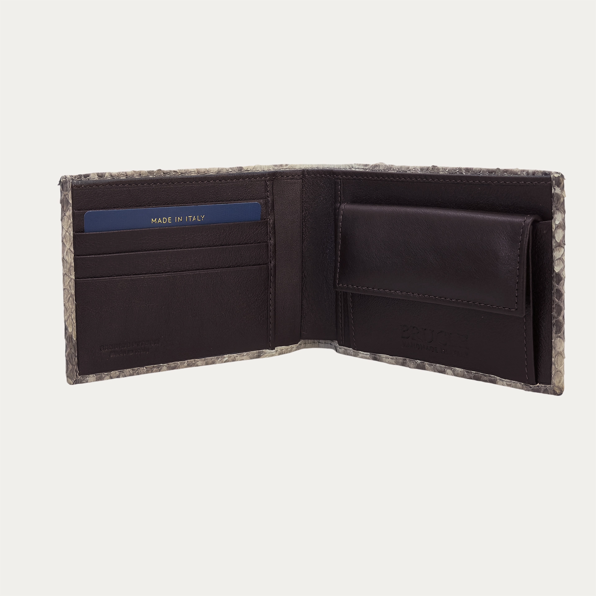 Men's python wallet with coin pocket in mud color | BRUCLE Luxury