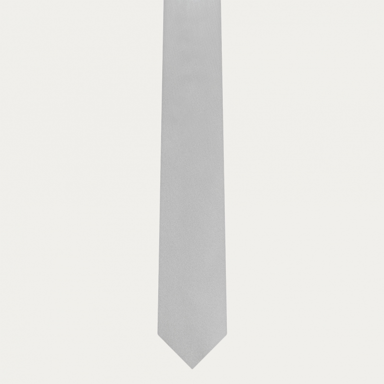 Narrow tie in pearl gray silk satin