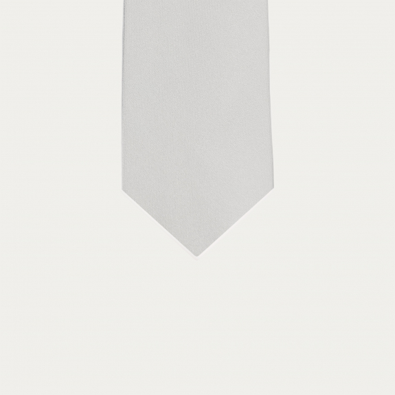 Narrow tie in pearl gray silk satin