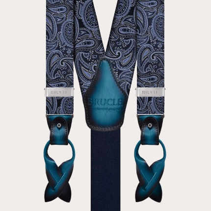 Eleganten Herren-Hosenträger blauen Paisley Doppelfunktion mit Knöpfen oder Clips
