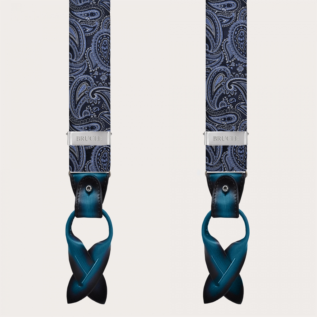 Elegantes tirantes para hombre de seda paisley azul