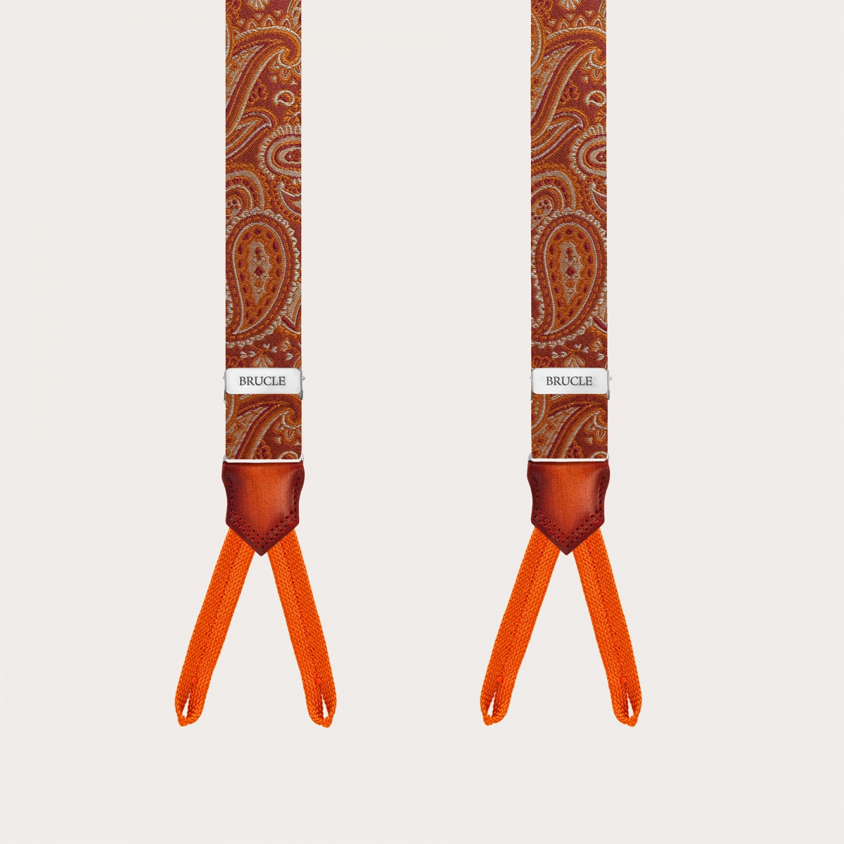 Bretelles pour hommes à boutons, motif paisley orange marsala