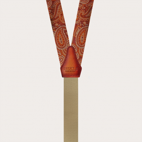 Bretelles pour hommes à boutons, motif paisley orange marsala