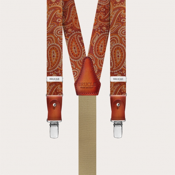 Orange Schmale Seidenhosenträger Herren im Paisley-Design