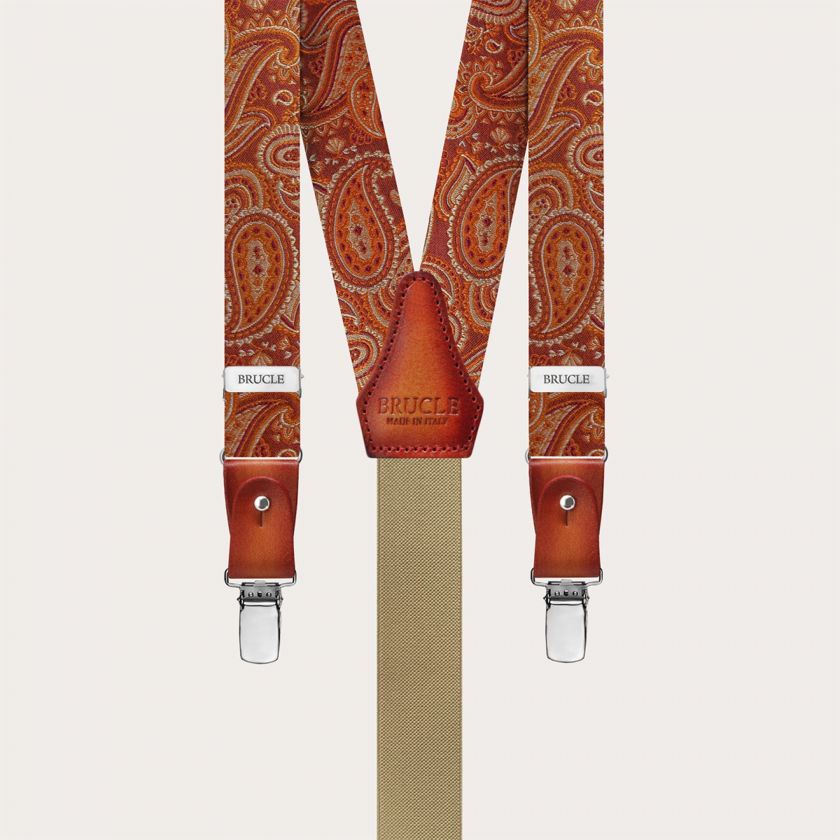 Tirantes de seda naranja para hombre con diseño paisley
