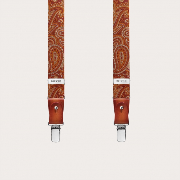 Bretelles fines en soie orange au design paisley sans nickel