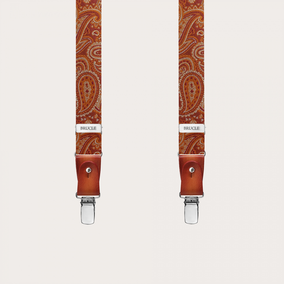Bretelles fines en soie orange au design paisley sans nickel
